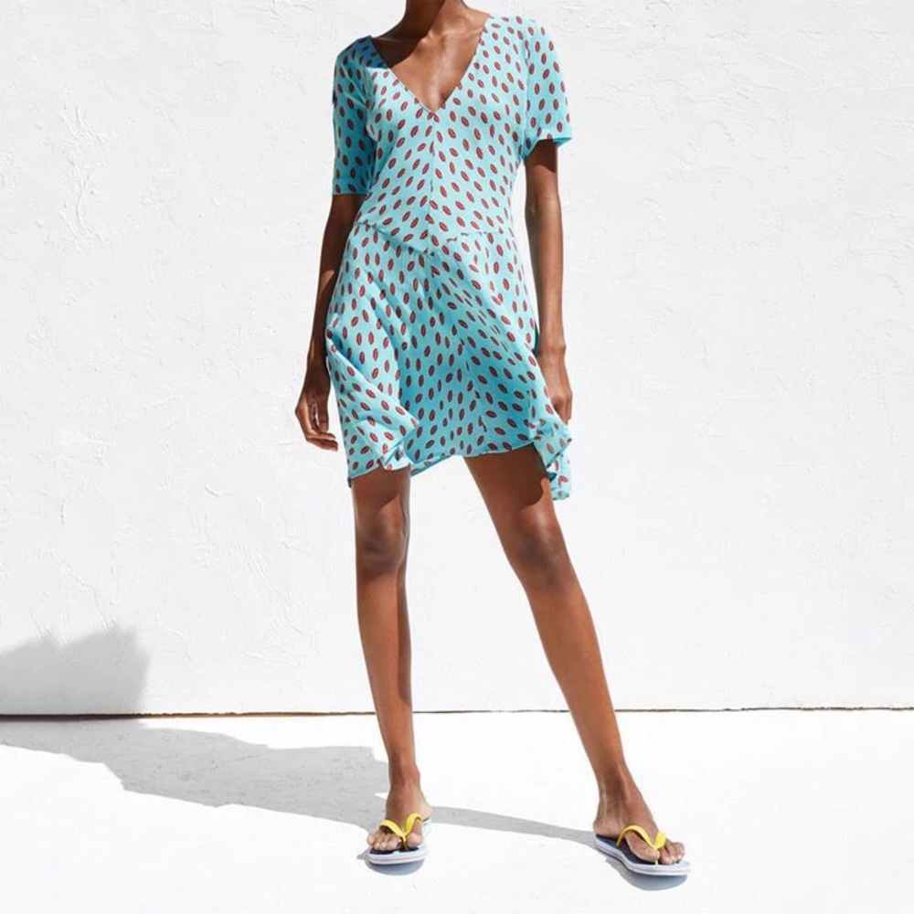Blue dress with lip print patterns